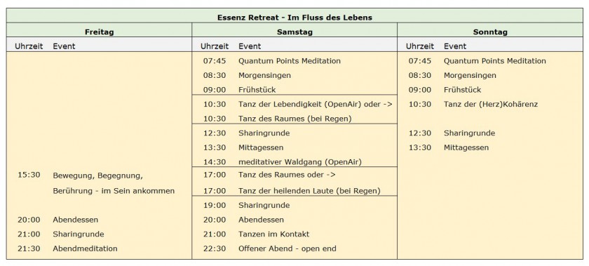 Essenz Event Programmuebersicht