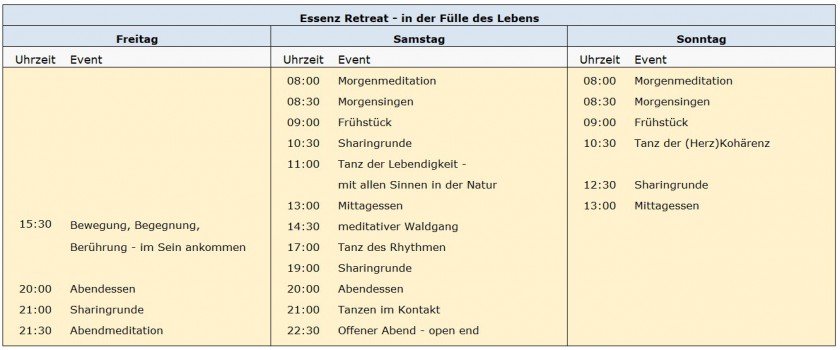 Essenz Event Programmuebersicht