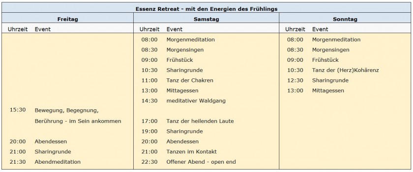 Essenz Event Programmuebersicht